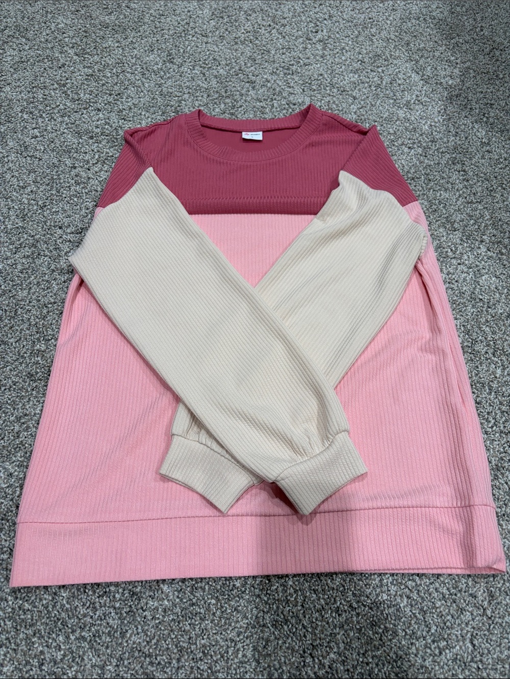 Colorblock Ribbed Pullover - Mauve, Light Pink & Cream